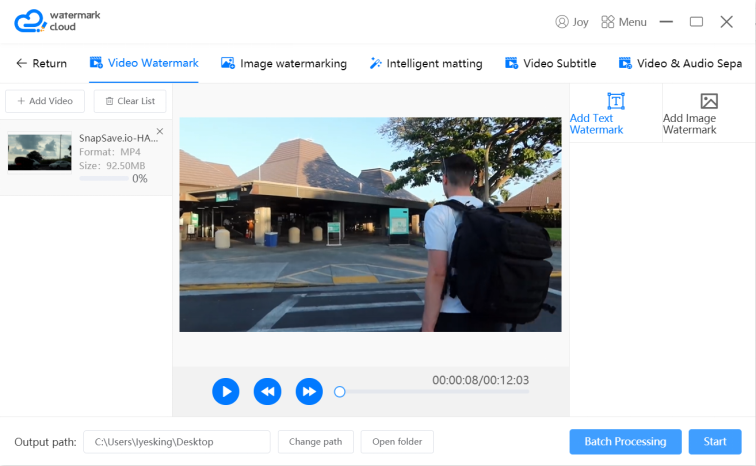 Upload video to be watermarked