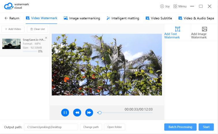 Upload video to be watermarked
