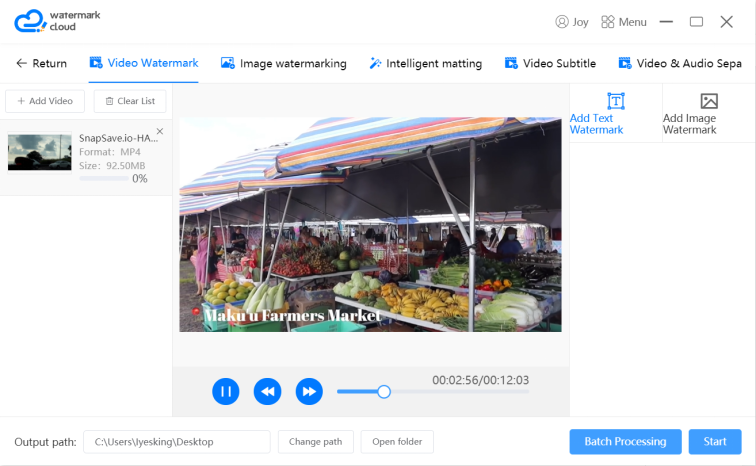Upload video to be watermarked