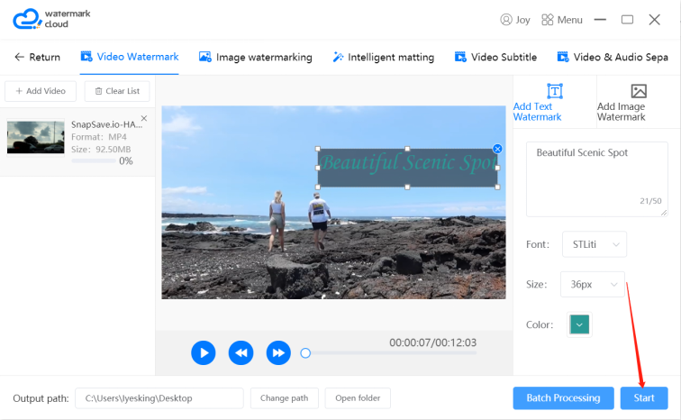 Start to add text to video