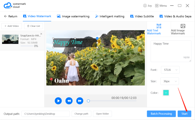 Start to add text to video